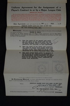 1925 Jacob Ruppert Signed New York Yankees Player Transfer Document